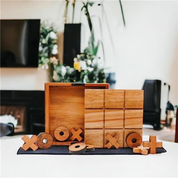 Wooden Tic Tac Toe Game Brain Teaser Puzzles for Adults & Unique Gifts for Kids - Picture 6 of 6